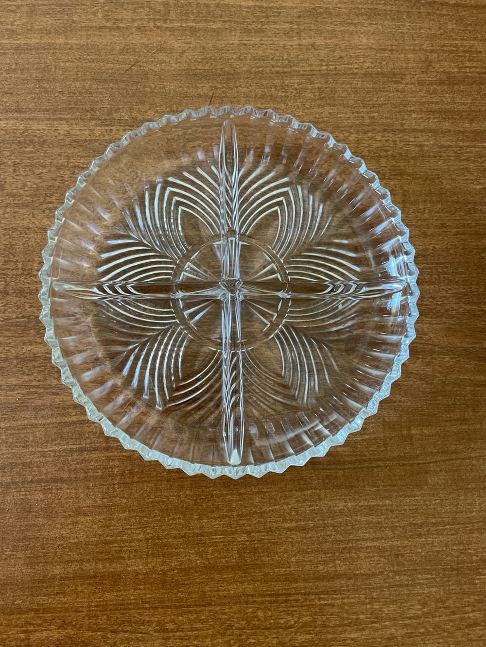 Vintage Clear Glass Round Four Section Relish Condiment Serving Plate 7.25”